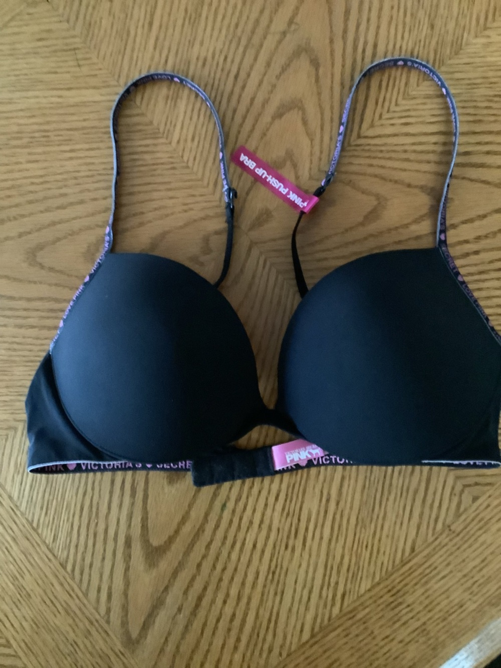Victoria's Secret Black Bra with Pink Logo Trim